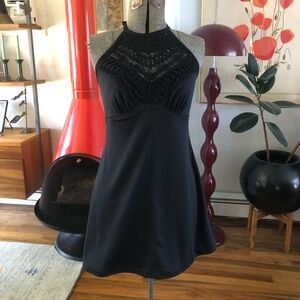 Vintage Black Lace Crochet Halter Dress 70s Disco Fairy Festival WhimsiGoth